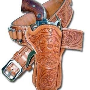 Texas Ranger Gun Belt Slide Holster with Thumb Break with a handcarved design