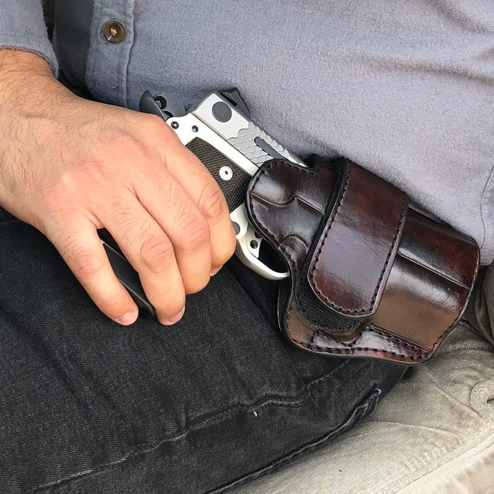 Details about   NEW GRAND GUN WORKS BLACK LEATHER CAR PISTOL HOLDER SHEATH FREE S&H 