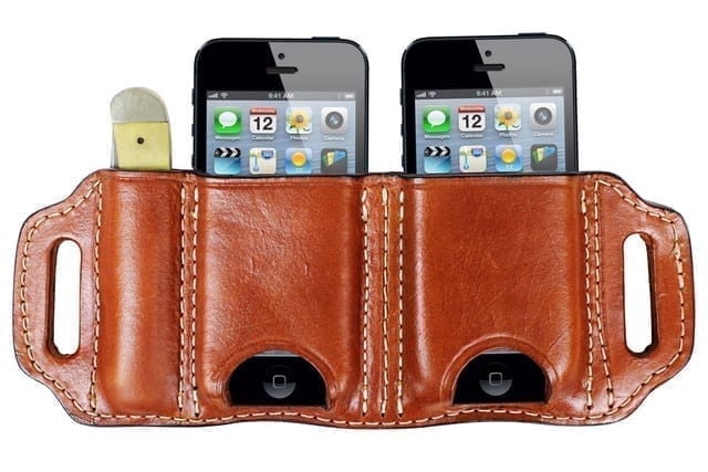 Leather Double Phone Holder Two Phone Holster Dual Phone Pouch 