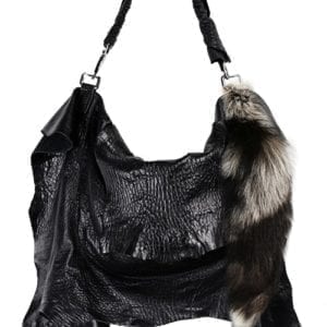 Chacha Designs Ladies Leather shoulder Bag with Fox Tail  (Optional) - Black
