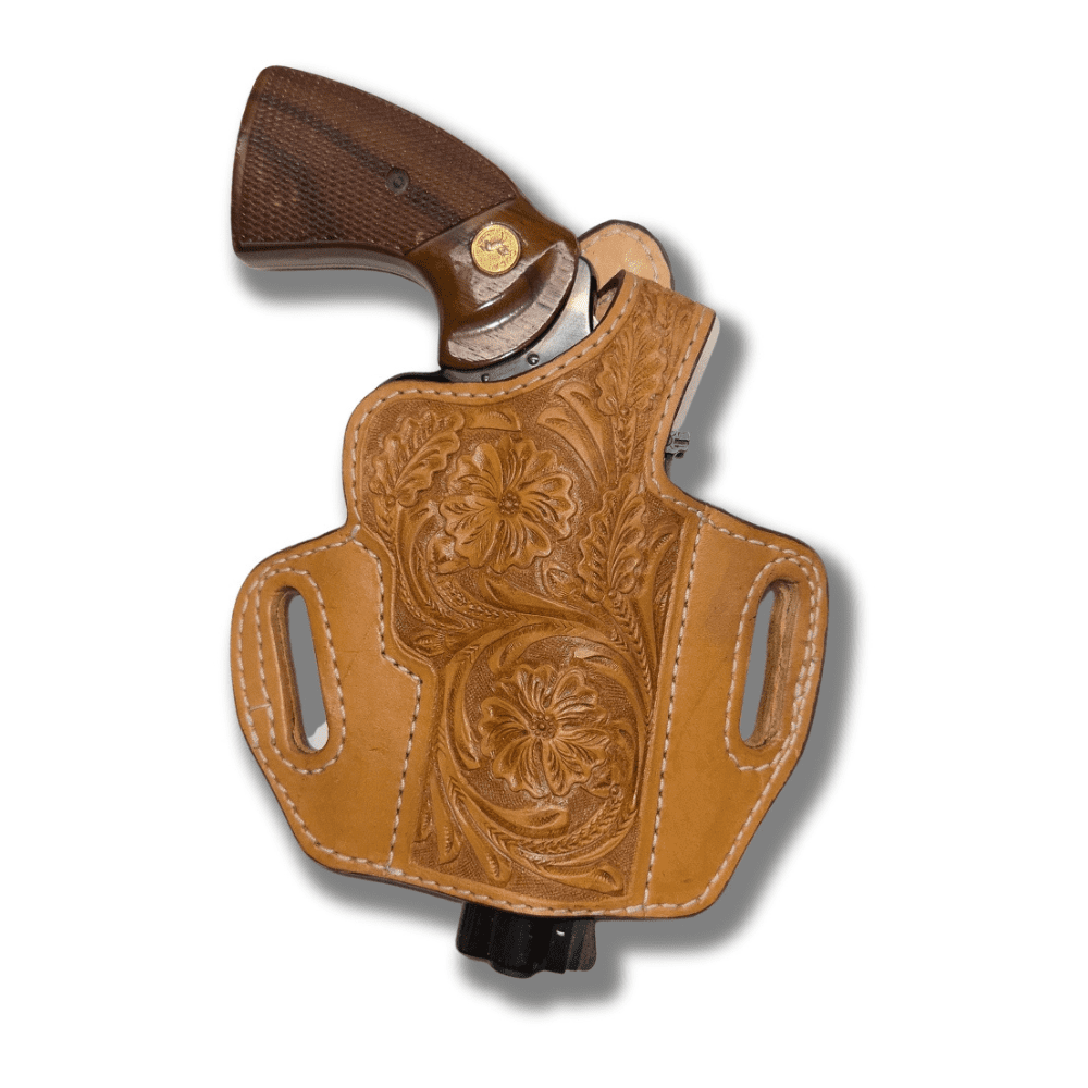 Hand-Tooled Leather Holster, 6, Natural, Right Hand