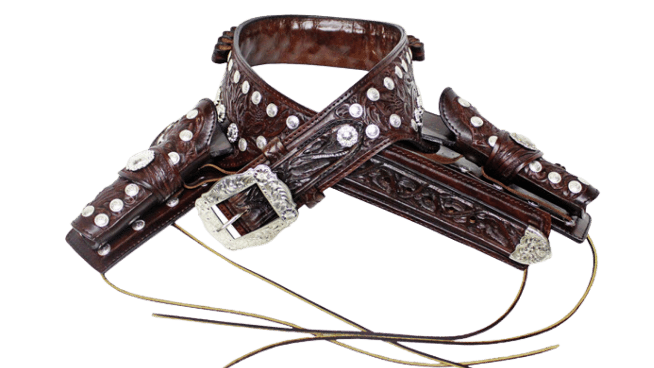 Western-Leather-Holster-in-brown-color-with-silver-tip